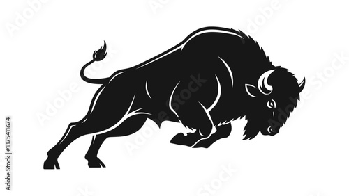 Black Bull Charging Forward with Strength.
