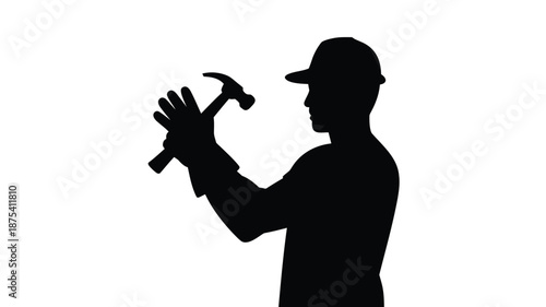 Construction worker holding hammer in hand