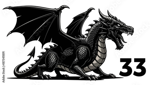Black Dragon Illustration with Open Mouth.