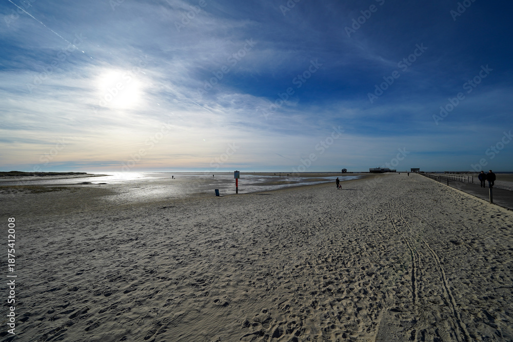 Obraz premium St. Peter-Ording Wattenmeer Strand Sand Sonne Meer Deutschland SPO Schleswig-Holstein Nordfriesland Nordsee Nationalpark
