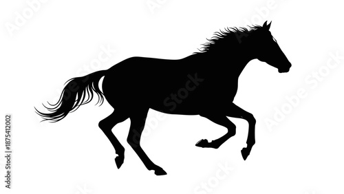 Black Horse Silhouette Running Freely Alone.