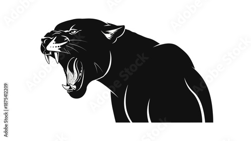 Black Panther Silhouette Roaring with Open Mouth.