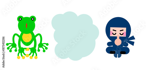 忍術でカエルに変身するかわいい忍者キャラクターのイラスト