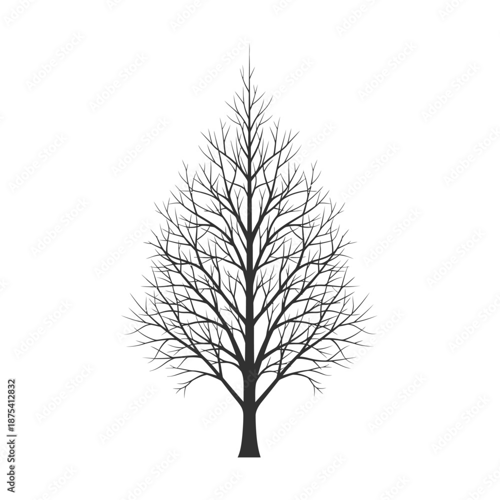 Obraz premium Bare Tree Silhouette Vector Illustration - Winter Season Concept