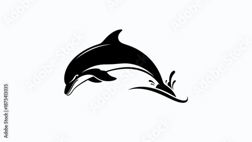 Black Silhouette Dolphin Illustration Jumping Out Water.