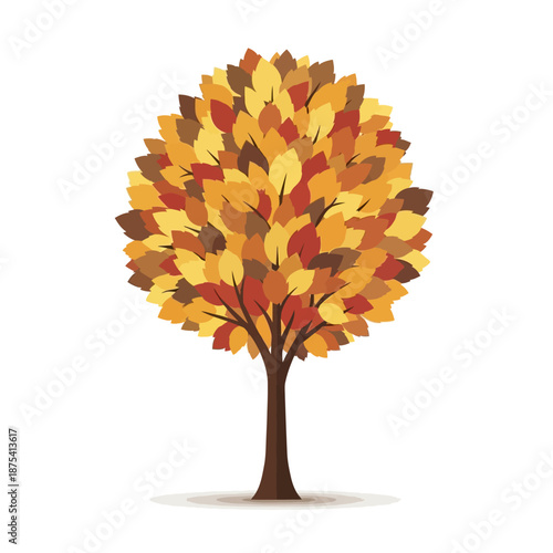 Autumn Tree with Colorful Leaves on White Background