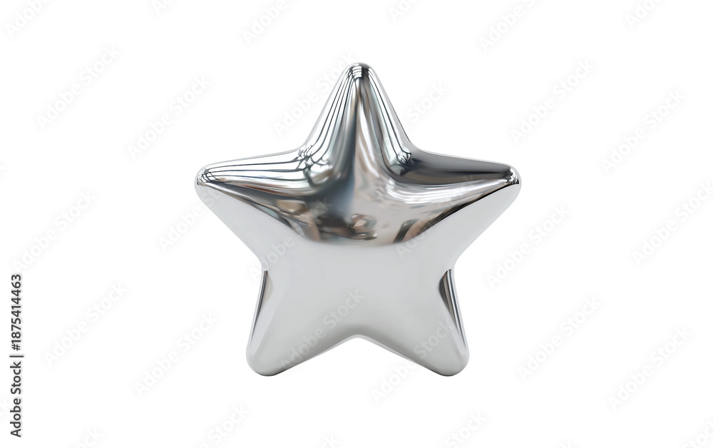 Fototapeta premium Polished metallic star with reflective shine designed for decoration, branding, and professional visual projects isolated on transparent background PNG