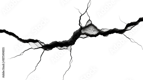 Bild auf Leinwand Dramatic black crack PNG isolated on transparent background, realistic fracture