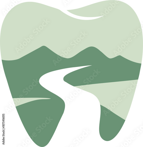 green illustration of teeth and river