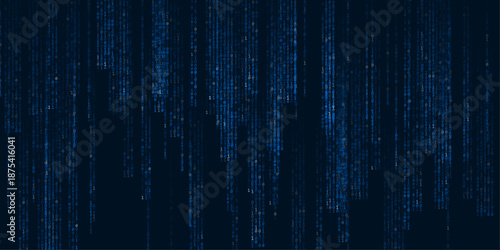 Digital binary code matrix background with digits moving across the screen. Data decoding and encoding algorithms in the digital age. Vector illustration.