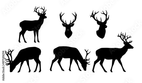 Minimal deer silhouette vector set for hunting and outdoor design