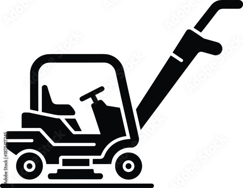 Hybrid mower vacuum icon, black and white, ride-on lawn mower, vacuum cleaner fusion, household appliance, creative design, maintenance concept