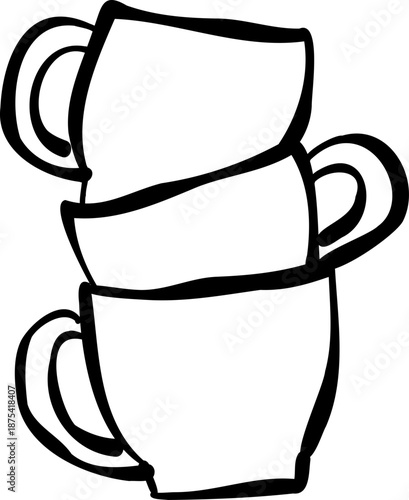 Hand Drawn Stacked Coffee Cups Line Art Illustration