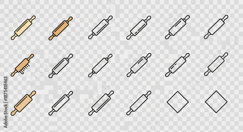Collection of Various Rolling Pins and Shapes.