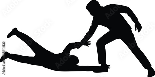 Man reaching out his hand to help another person struggling on the ground powerfully illustrates teamwork, rescue, partnership, and crisis intervention.