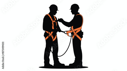 Two construction workers in safety gear preparing for task