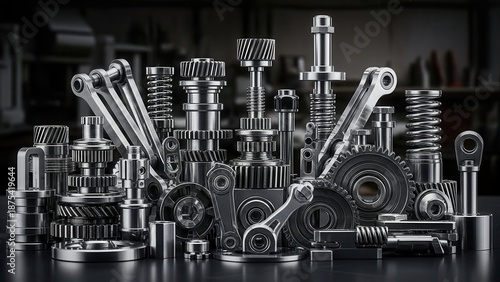Collection of Industrial Metal Parts and Mechanical Components