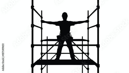 Construction worker on scaffolding in silhouette