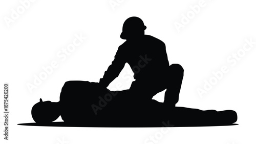 Paramedic performing CPR on patient in emergency situation