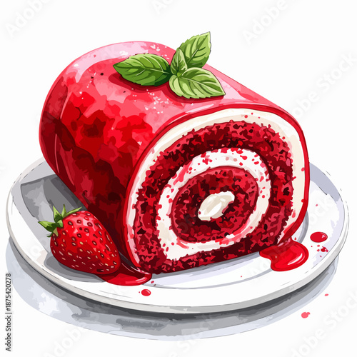 Red Velvet Cake Roll with Strawberry.