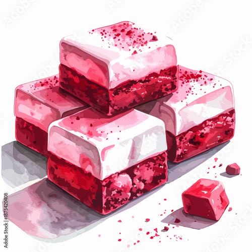 Stack of Red Velvet Brownies with Cream.