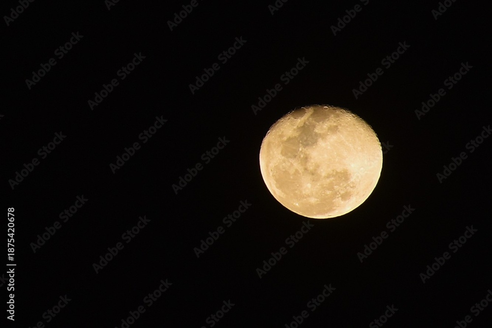 Obraz premium bright yellow full moon spreading light floating on sky in night background