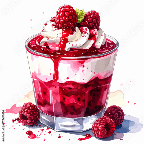 Raspberry Dessert with Cream and Berries.