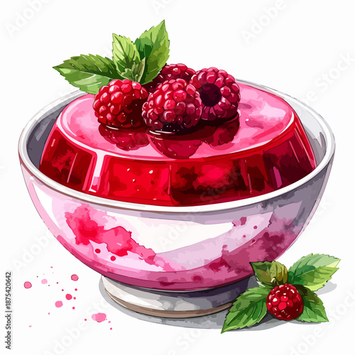 Raspberry Jelly Dessert in Glass Bowl.