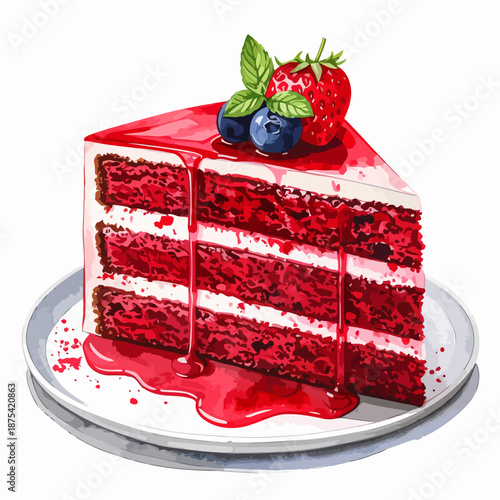 Red Velvet Cake with Berries and Cream.