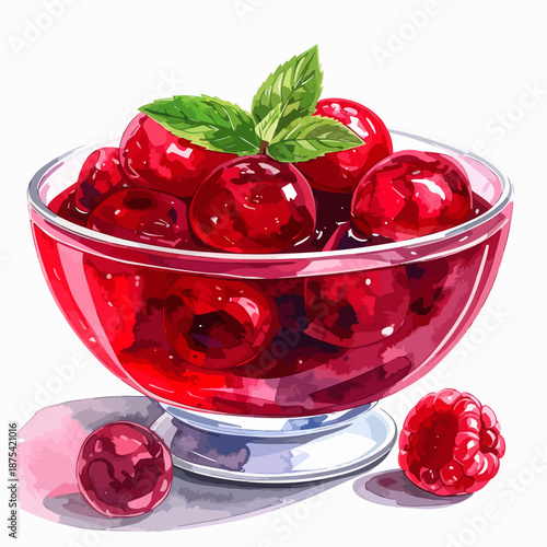 Cherry Dessert in Glass Bowl.