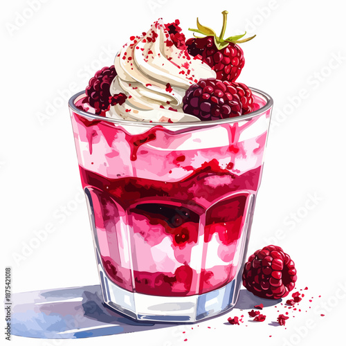 Raspberry Dessert in Glass Container.