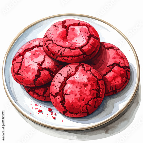 Red Velvet Cookies on White Plate.