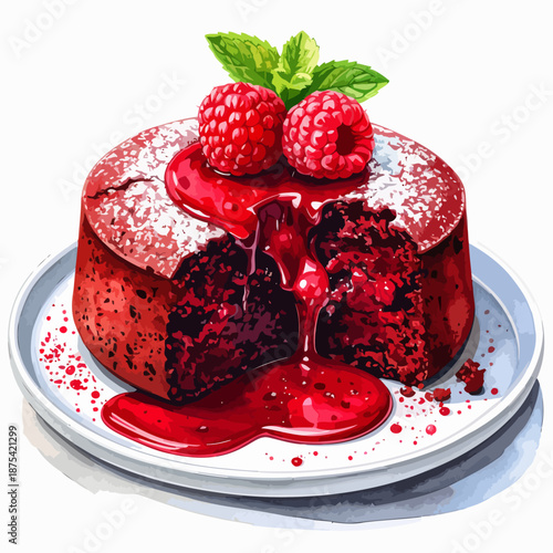 Chocolate Lava Cake with Raspberry Topping.