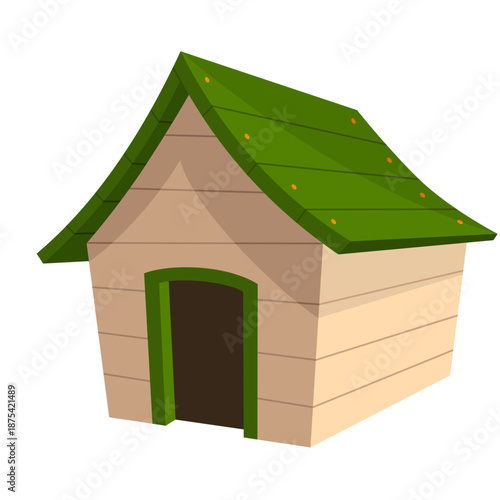 Dog house icon. Cartoon pet accessory. Petshop supermarket item. Empty pet home with roof. House for domestic animal. Isolated flat vector illustration