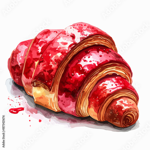 Freshly baked red glazed croissant pastry.