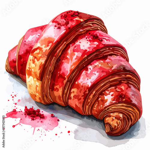 Watercolor Painting of Croissant Pastry.