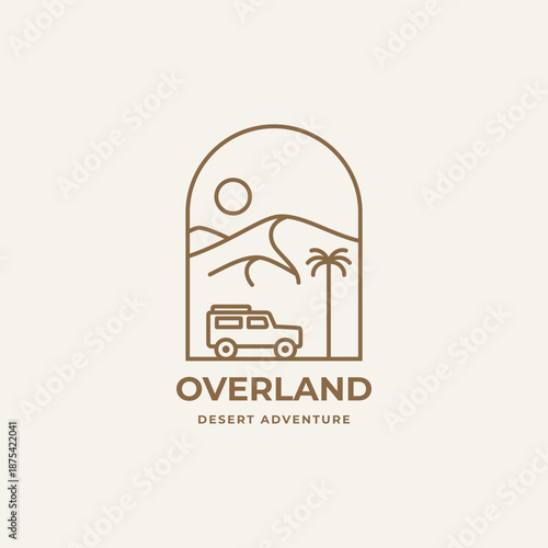 Desert off road car middle east or Africa safari overland linear badge symbol logo icon vector illustration