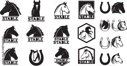 set of horseshoe and collection of stable horse logo vector illustration design
