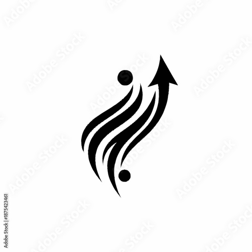 Abstract flowing lines with an upward arrow and dots, symbolizing progress and dynamic movement.