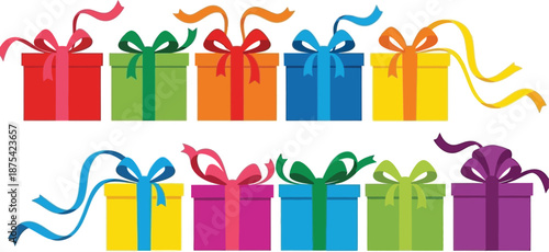 a vibrant collection of colorful gift boxes adorned with decorative ribbons showcasing a festive and cheerful presentation for celebrations high quality
