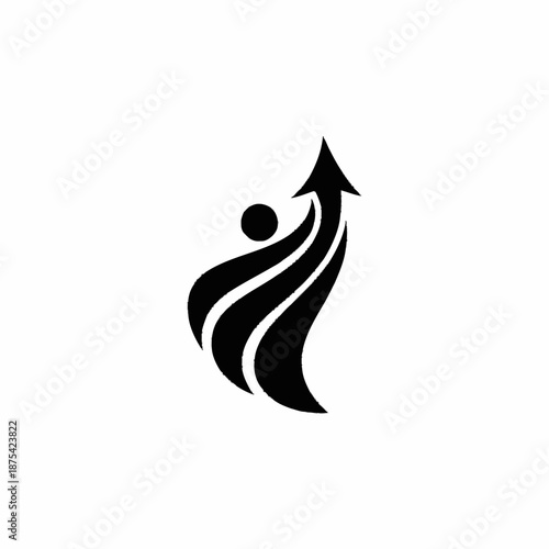 Abstract human figure with an upward arrow symbolizing growth and success.