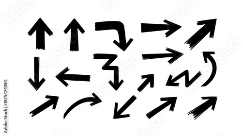 Collection of rough black hand-drawn arrows indicating various directions for design or navigation purposes