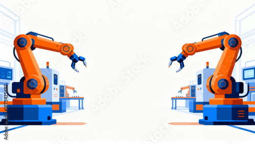 Industrial robots in factory setting