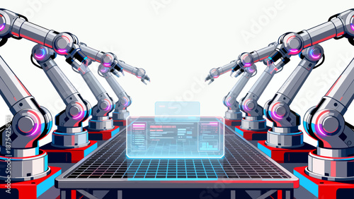 Robotic arms in automated assembly line