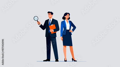 Business professionals with magnifying glass