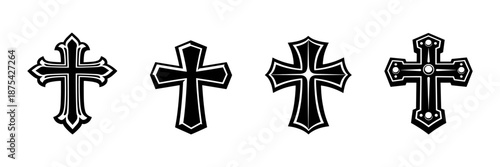 Cross symbols vector icons set: christian, religious, stylized cross designs