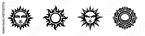 Solar symbols vector icons set. sun, celestial, cosmic emblems collection
