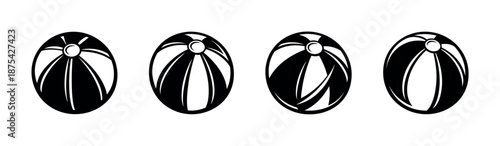 Beach ball vector icons set in black. summer toy symbols in flat and outline style