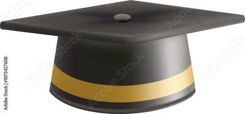 Realistic Black graduate cap. 3D Graduation Doctoral hat. PhD Academic mortarboard. Student degree board. Vector illustration.