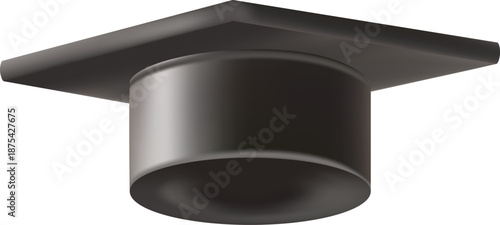 Realistic Black graduate cap. 3D Graduation Doctoral hat. PhD Academic mortarboard. Student degree board. Vector illustration.